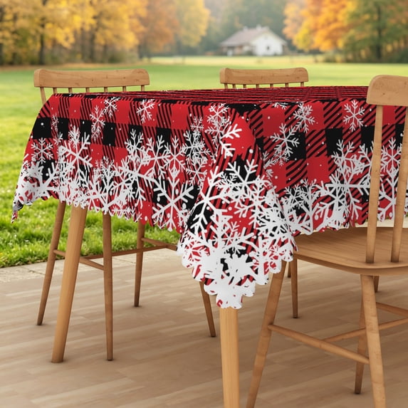 Lfeey Christmas Red Black Buffalo Plaid Tablecloth 36x55 Inch Rectangle, Waterproof Wipeable Table Cover for Dining Kitchen Home Party