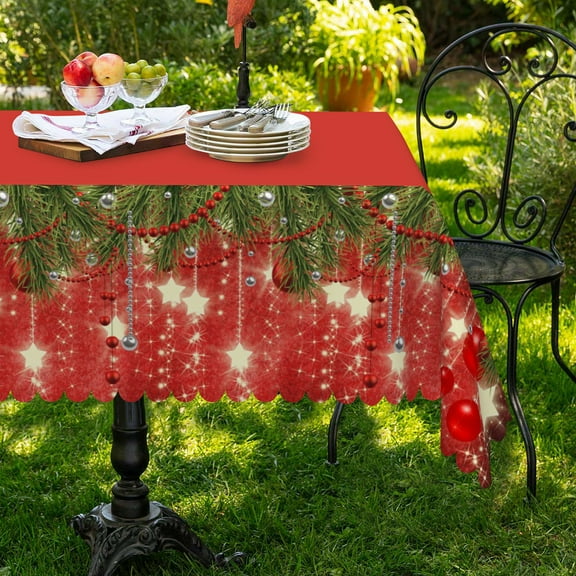 Lfeey Christmas Red Tablecloth, Waterproof Wipeable Polyester Rectangular Tablecloth for Dining Room, Party Decoration, 55x36 inch