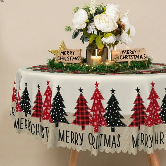 Lfeey Christmas Round Tablecloth for Xmas Winter Holiday, Christmas Tree Table Cover, 70 inch