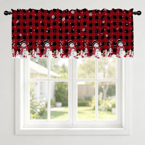 Lfeey Christmas Snowman Buffalo Plaid Valance Curtains for Windows, 42x18 Inch, Rod Pocket