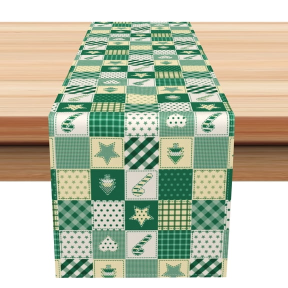 Lfeey Christmas Table Runner Green Grid 13x36 Inch, Xmas Holiday Party Kitchen Dinning Table Decoration