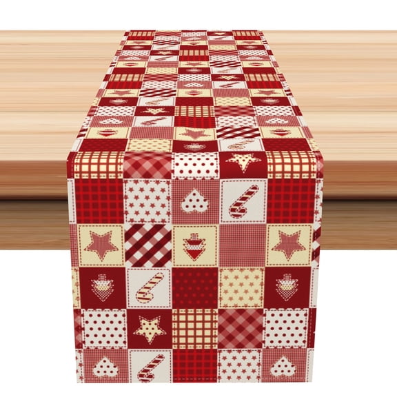 Lfeey Christmas Table Runner Red Grid 13x72 Inch, Xmas Holiday Party Kitchen Dinning Table Decoration