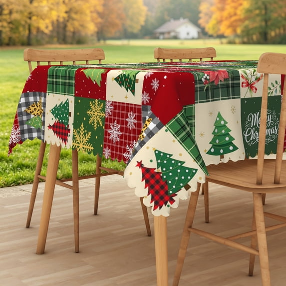 Lfeey Christmas Tablecloth 60x102 Inch, Xmas Wipeable Table Covers for Party Dinner Home
