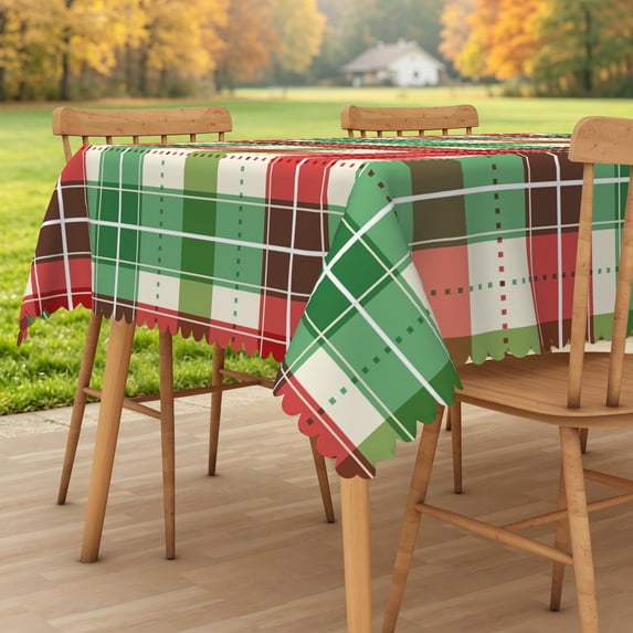 Lfeey Christmas Tablecloth Red Green Plaid Holiday Table Cover Waterproof Polyester, 60x120 Inch