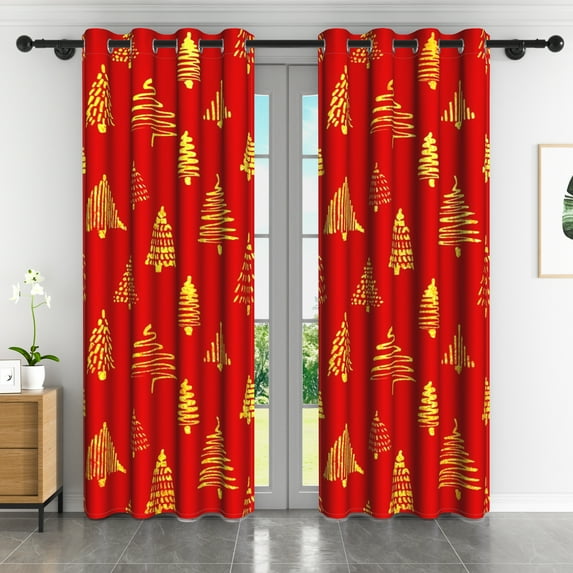 Lfeey Christmas Tree Red Blackout Curtains, Sun Blocking Noise Reducing Curtains for Bedroom Living Room, 52x84 Inches, Set of 2