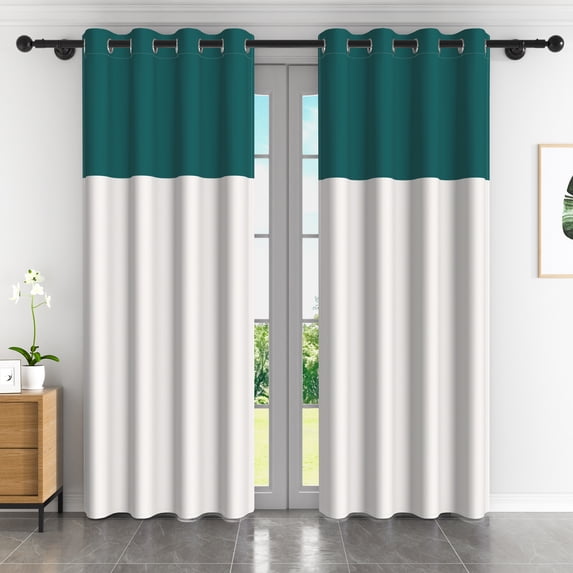 Lfeey Dark Teal and White Blackout Curtains for Bedroom, Modern Thermal Insulated Grommet Window Drapes, 42x72 inch, 2 Panels