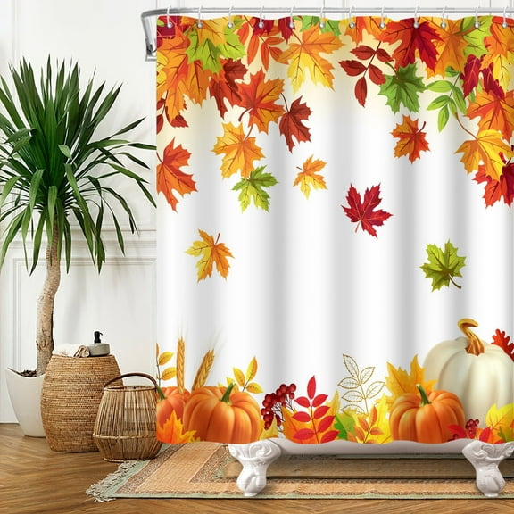 Lfeey Fall Leaf Shower Curtain with Hooks Bathroom Curtain Waterproof, 72x72 in