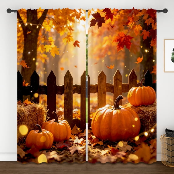 Lfeey Fall Pumpkin Room Darkening Curtains for Bedroom, Thermal Insulated Blackout Curtains, Rod Pocket, 52x63 Inch 2 Panels