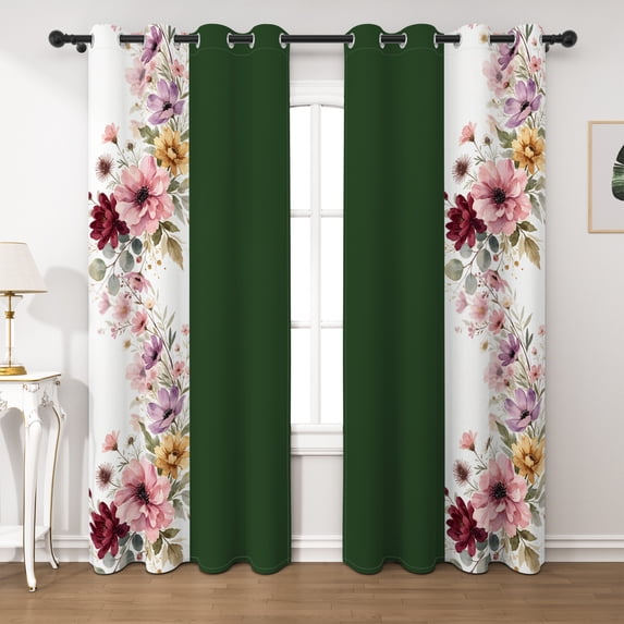 Lfeey Floral Blackout Curtains for Bedroom, Green, Room Darkening Thermal Insulated Panels Set of 2, 42x96 Inch