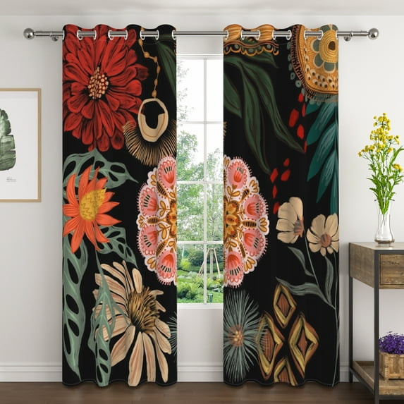 Lfeey Floral Blackout Curtains for Bedroom Living Room, Room Darkening Curtains, 63 Inches Length 2 Panels