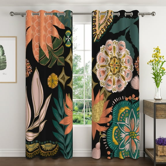 Lfeey Floral Blackout Curtains for Bedroom, Room Darkening Window Drapes With Grommet, 84 Inches Length 2 Panels