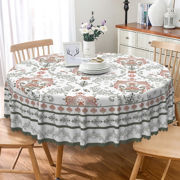Lfeey Floral Boho Round Tablecloth 60 inches for Table Decoration, Polyester