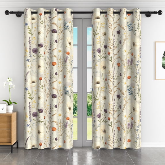 Lfeey Floral Curtains for Living Room Bedroom 108 Inch Long, Beige, Thermal Insulated Privacy Protection Curtains, 2 Panels