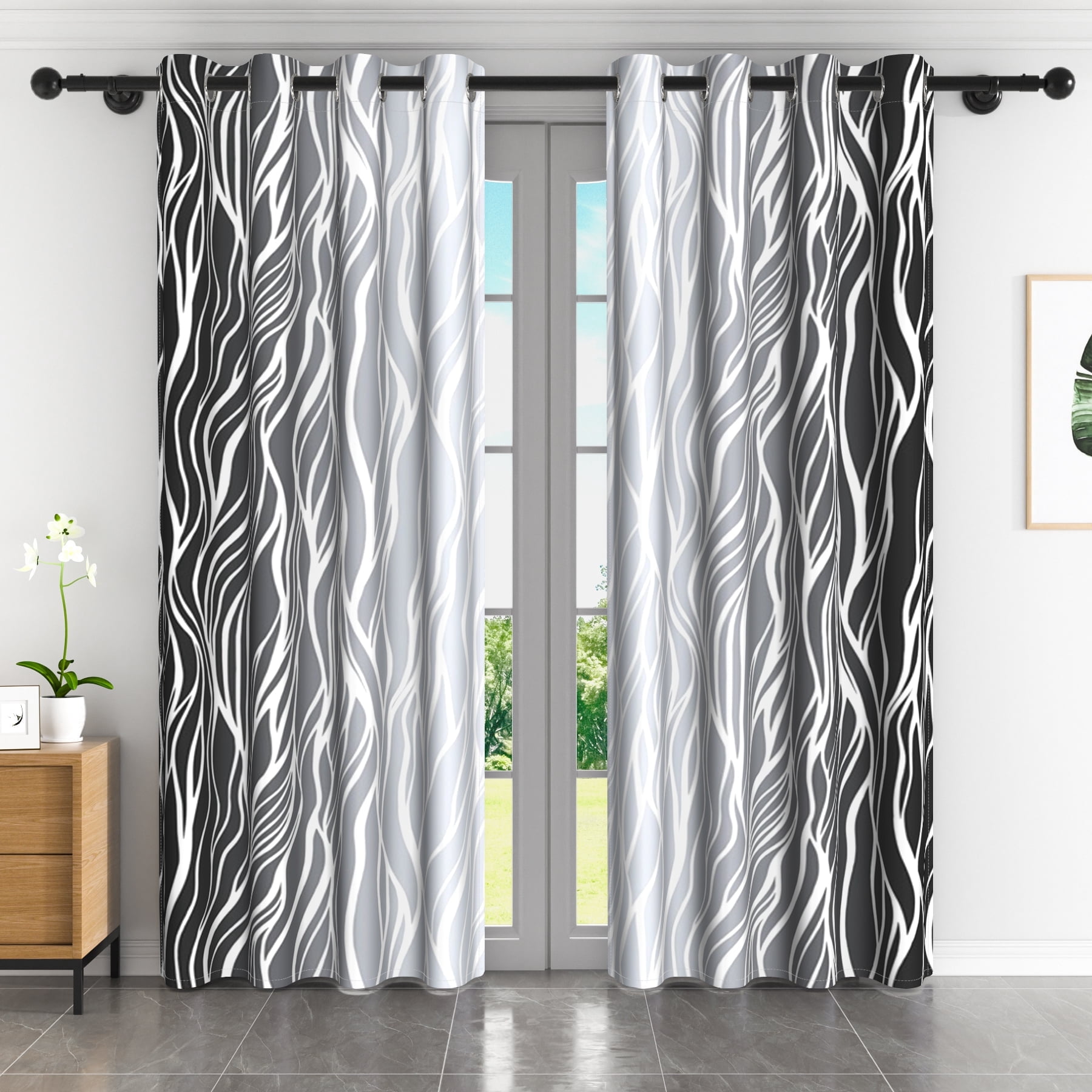Lfeey Gradient Stripe Blackout Curtains, Grommet Curtains for Modern Living Room Bedroom, Gray Black, 52x63 inch