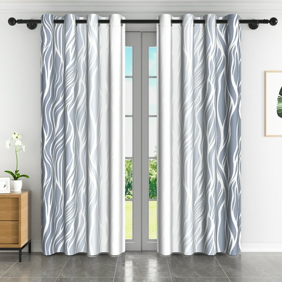 Lfeey Gradient Stripe Blackout Curtains, Grommet Curtains for Modern Living Room Bedroom, Gray White, 42x63 inch