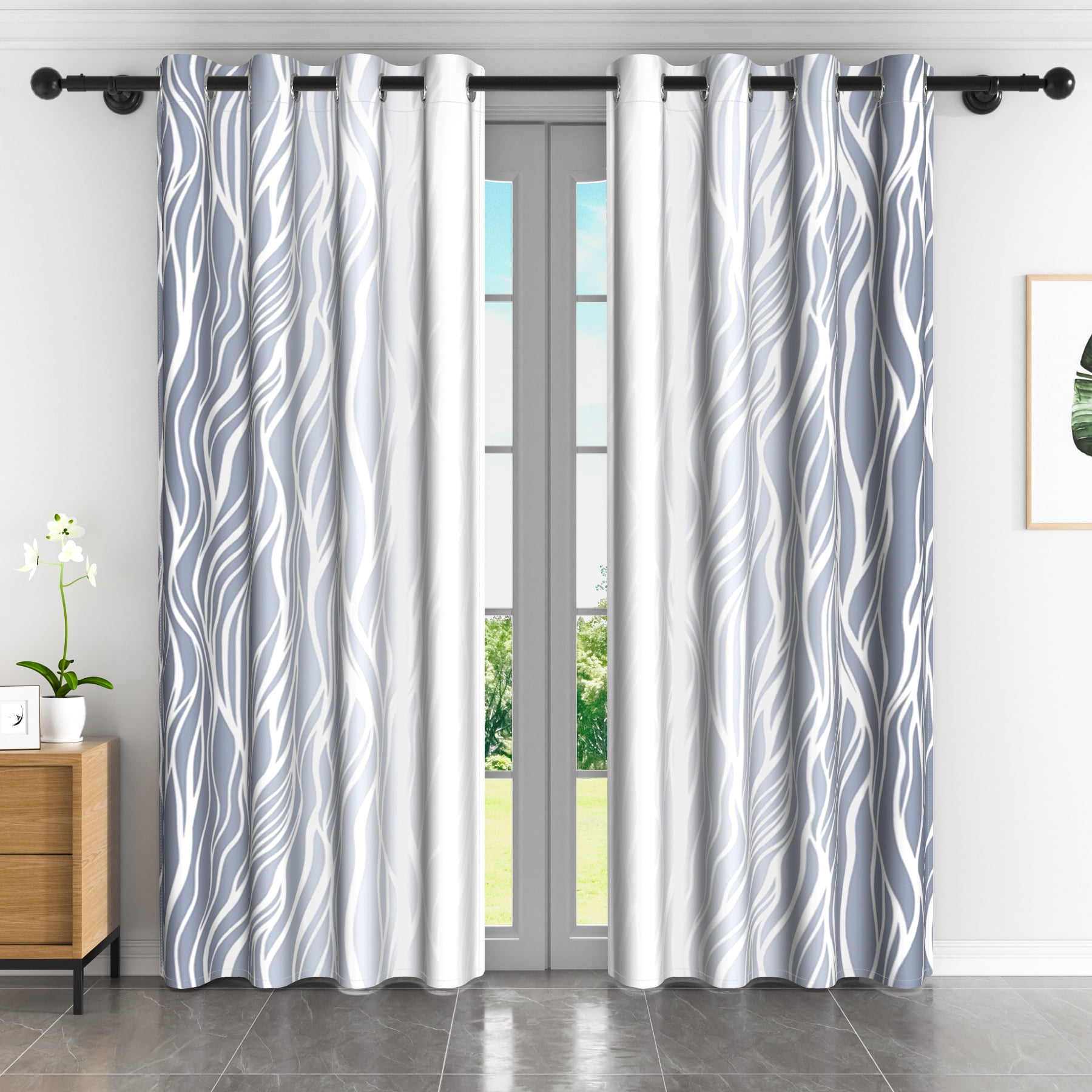 Lfeey Gradient Stripe Blackout Curtains, Grommet Curtains for Modern Living Room Bedroom, Gray White, 42x72 inch