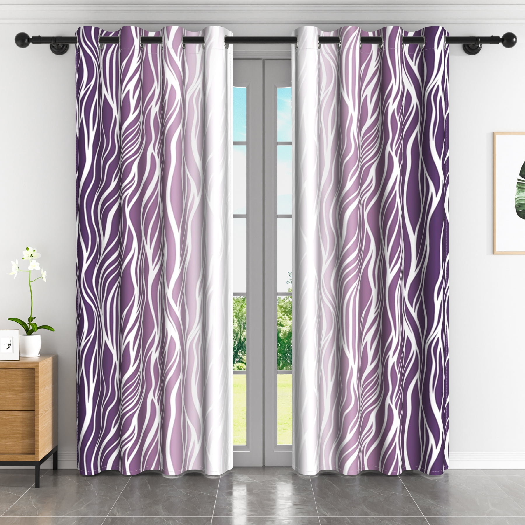 Lfeey Gradient Stripe Blackout Curtains, Grommet Curtains for Modern Living Room Bedroom, Purple White Ombre, 42x72 inch