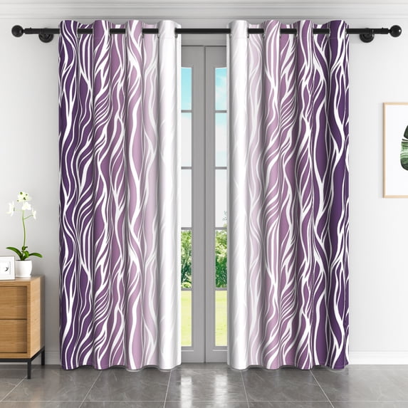 Lfeey Gradient Stripe Blackout Curtains, Grommet Curtains for Modern Living Room Bedroom, Purple White Ombre, 42x84 inch