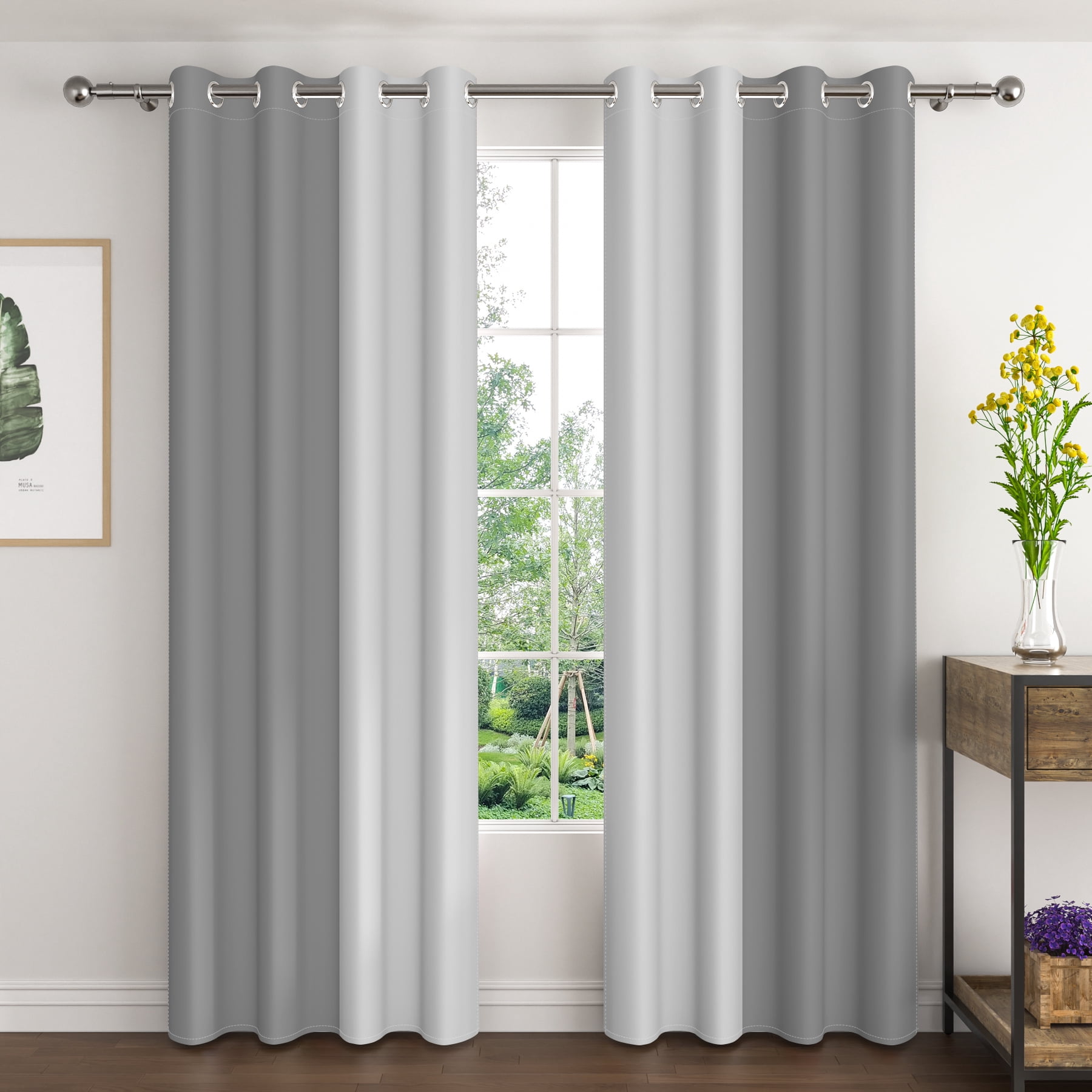 Lfeey Gray Blackout Curtains 72 Inches Long, Room Darkening Grommet Curtains Drapes, 2 Panels Set