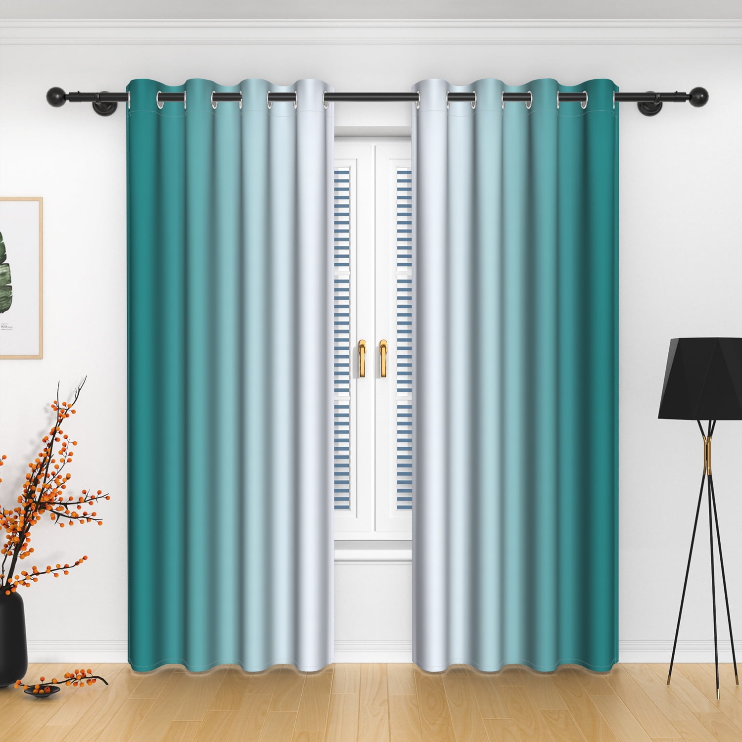 Lfeey Grommet Curtains, Drapes 63 inches Long 2 panels set, 52x63 inch, Cyan