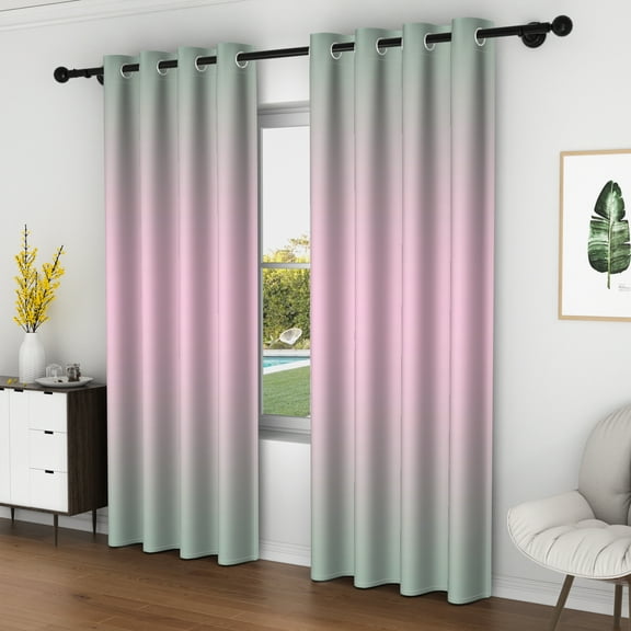 Lfeey Grommet Ombre Blackout Curtains, Teal Pink Gradient Color Blocking Curtain Drapes, 42x63 Inches, 2 Panels