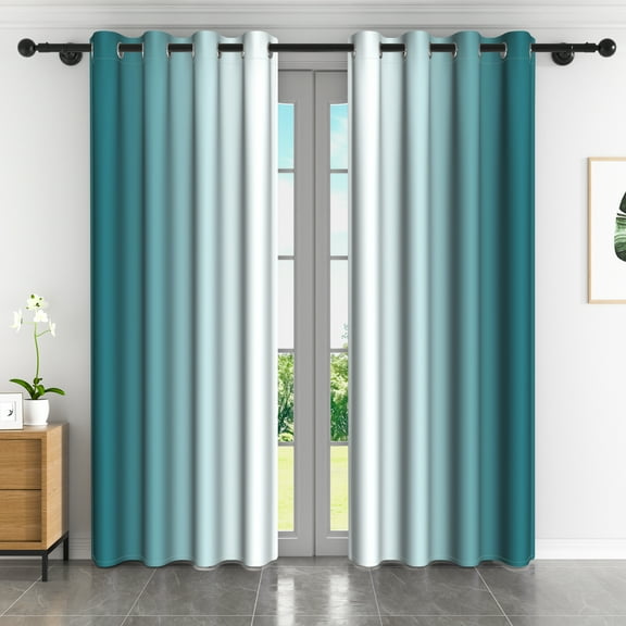 Lfeey Grommet Window Curtain for Bedroom Living Room, Set of 2, Ombre Curtains, Home Decoration, Sea Teal, 42x63 inches