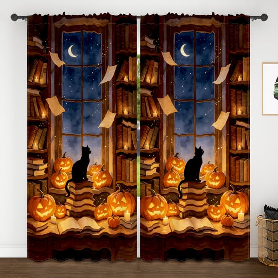 Lfeey Halloween Black Cat Blackout Curtains Rod Pocket Thermal Insulated Room Darkening Window Drapes for Living Room, 42x72 inch, 2 Panels