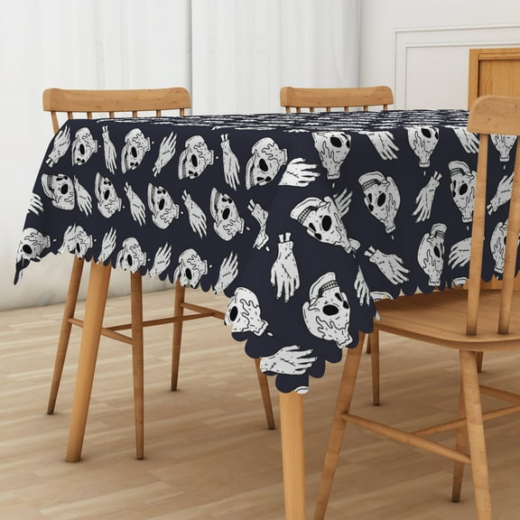 Lfeey Halloween Tablecloth Skull Pattern, Water and Oil Resistant Wipeable Rectangular Tablecloth, 36x55 inches, Gray