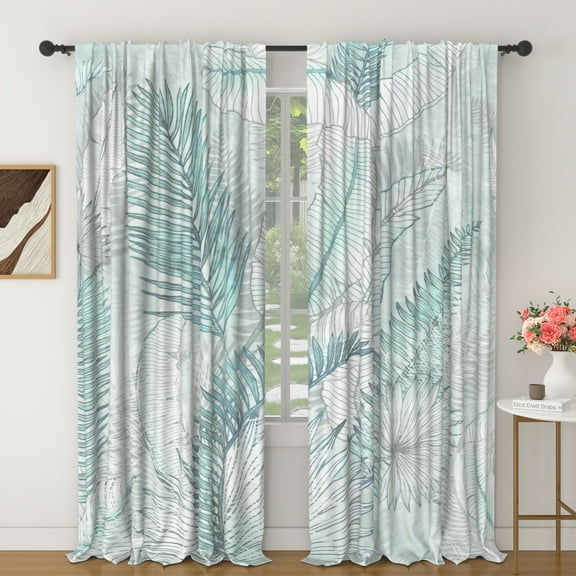 Lfeey Leaf Print Blackout Curtains, Bedroom Living Room，Room Darkening Rod Pocket Curtains, 63 Inch Length, 2 Panels