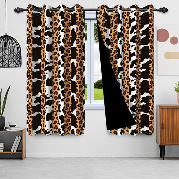 Lfeey Leopard Print Wild Blackout Drapes for Room Bedroom Window Light Blocking Drapes 42x63 Inches, 2 Panels