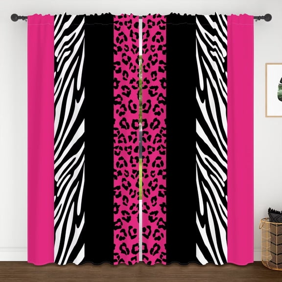 Lfeey Leopard Wildlife Print Blackout Curtains with Rod Pocket, Room Darkening for Bedroom, Rose Black, 42x63 inch, 2 Panels