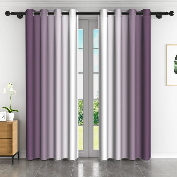 Lfeey Light Blocking Curtains, Room Darkening Blackout Curtains, Purple and White, 42"x72", 2 panels