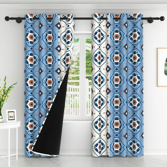 Lfeey Light Blue White Blackout Curtains 84 Inches Long, Room Darkening Grommet Curtains, Set of 2
