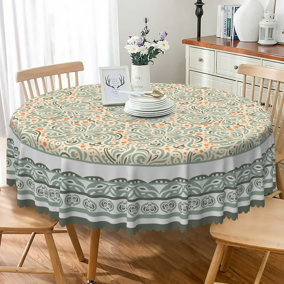 Lfeey Mandala Vintage Round Tablecloth, Wipeable Oil-Resistant Polyester Tablecloth, 60 inches