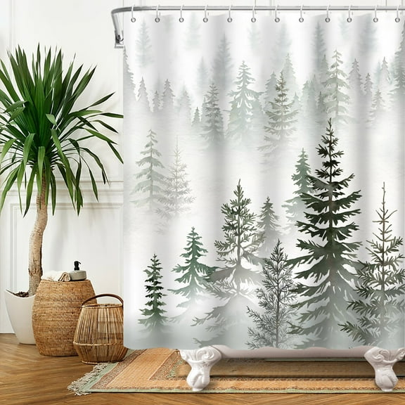 Lfeey Misty Forest Shower Curtain, Natural Tree Bathroom Waterproof Shower Curtain with 12 Hooks, 72x72 inch