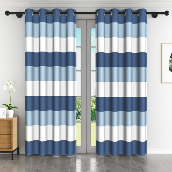 Lfeey Navy Blue White Curtains for Boys Bedroom, Room Darkening Grommet Drapes Living Room, 42x63 inch, 2 Panels