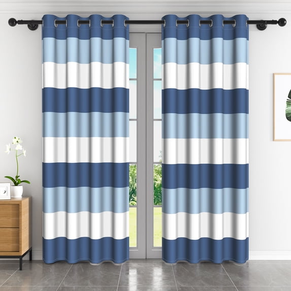 Lfeey Navy Blue White Curtains for Boys Bedroom, Room Darkening Grommet Drapes Living Room, 42x72 inch, 2 Panels