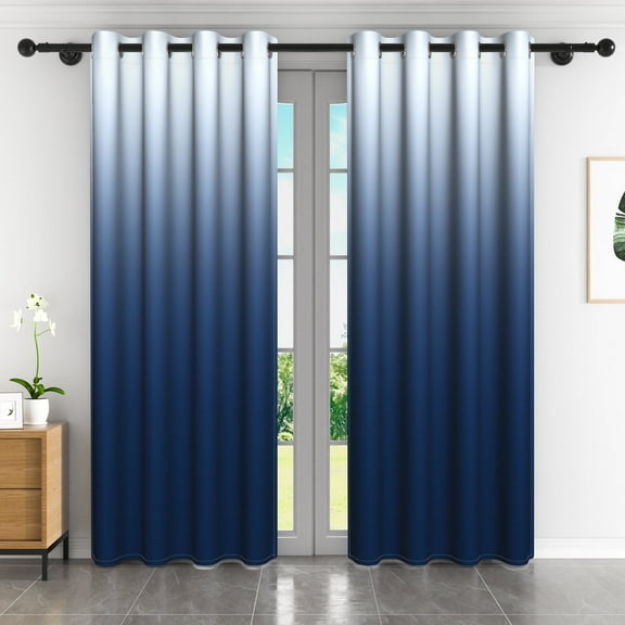 Lfeey Navy Blue to White Room Darkening Curtains, Set of 2, Gradient Blackout Curtains, 42x84 inche
