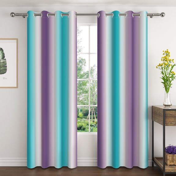 Lfeey Ombre Room Darkening Curtains 96 inches Length, Grommet Window Drapes for Bedroom, Teal and Purple, 2 Panels