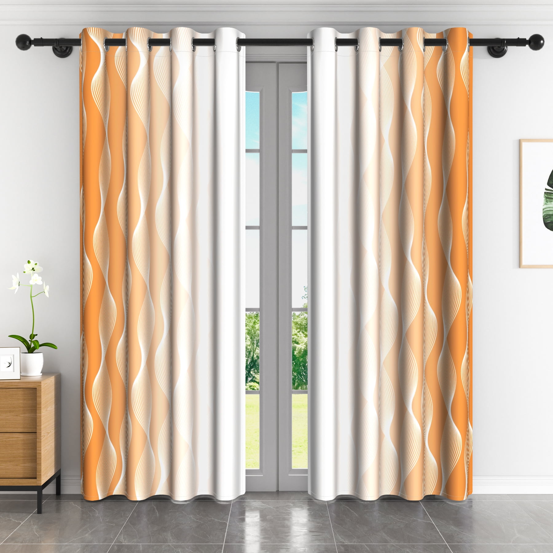 Lfeey Orange Abstract Textured Modern Blackout Curtains 63 inch hes Long, Set of 2