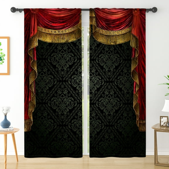 Lfeey Palace Blackout Curtains, Darkens Room for Living Room and Bedroom, Rod Pocket Curtains, Red, 42x63 inch, 2 Piece Set
