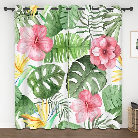 Lfeey Palm Tree Tropical Blackout Curtains, Green Botanical Print for Living Room Kitchen, 42x72 Inches, Set of 2