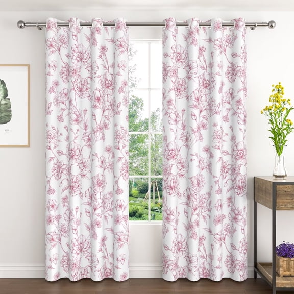Lfeey Pink Floral Print Blackout Curtains, Grommet Top Room Darkening Drapes for Room, 42x63 inch, Set of 2
