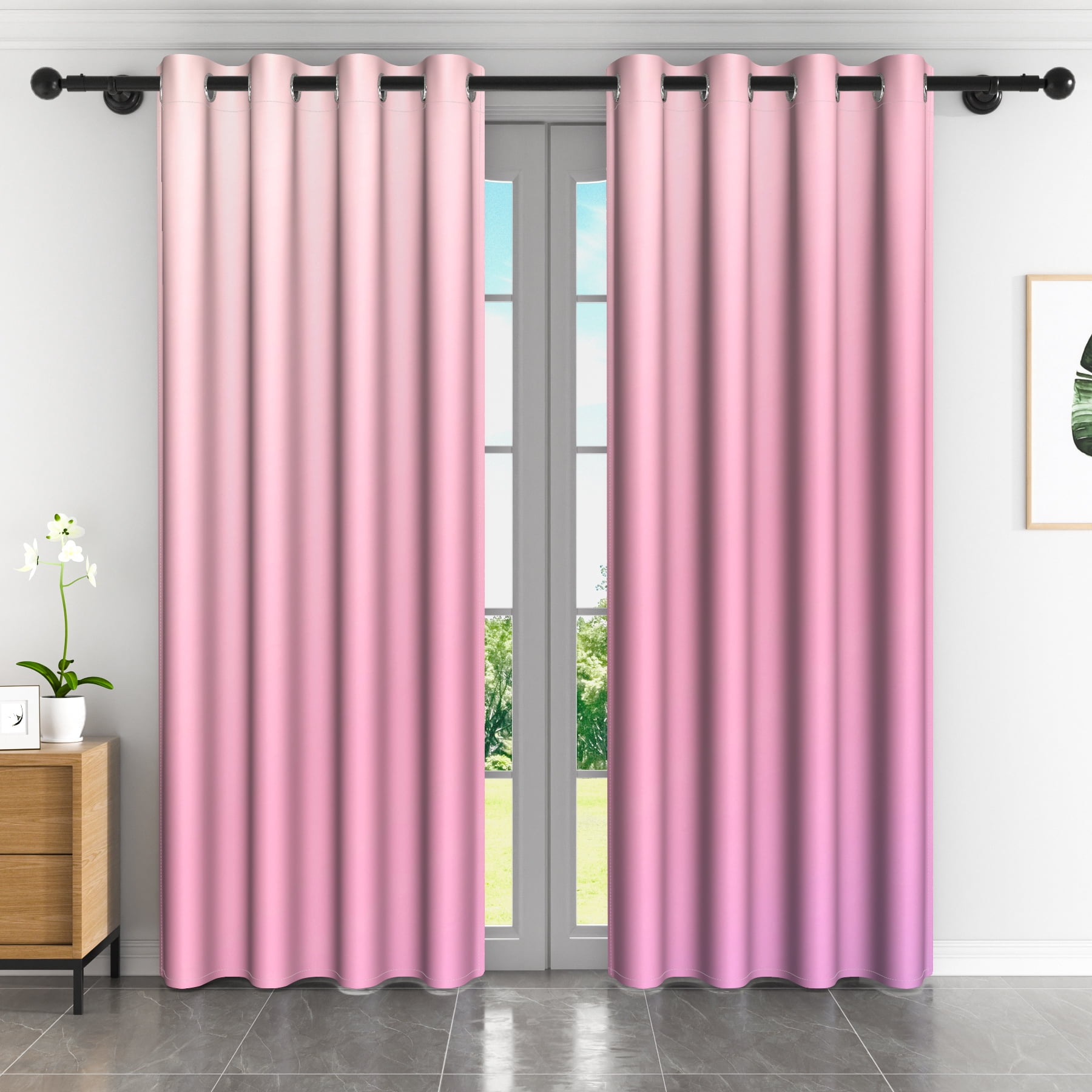 Lfeey Pink Gradient Curtains for Girl Room Grommet Curtains, 52x63 Inches, 2 Panels