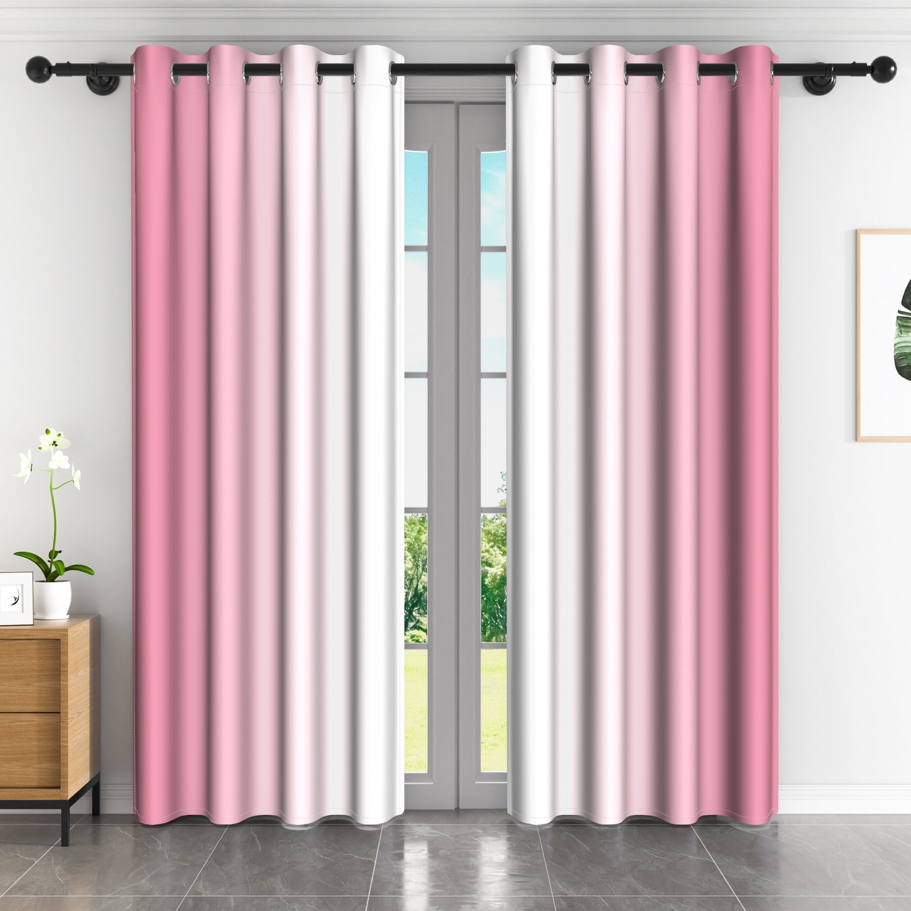 Lfeey Pink Ombre Grommet Top Blackout Curtains, 52x84 inch, 2 Panels Set (cortinas para cuarto)