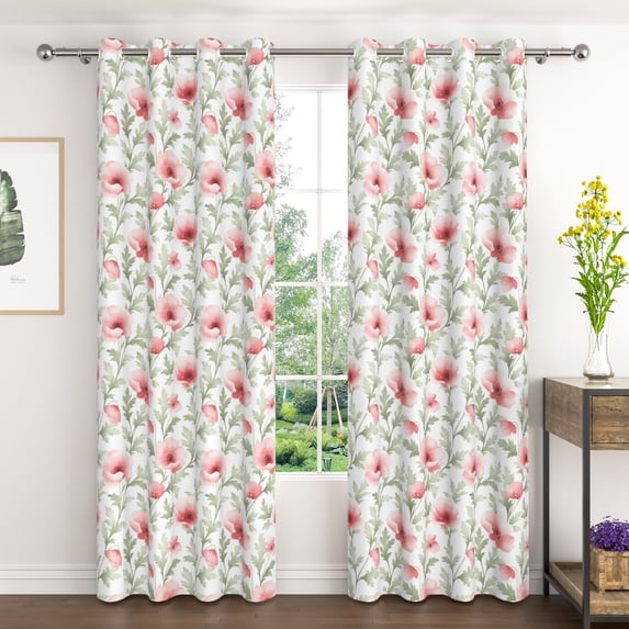 Lfeey Pink Watercolor Floral Blackout Curtains for Living Room, Room Darkening Thermal Insulated Grommet Drapes 2 Panels, 42x72 Inch