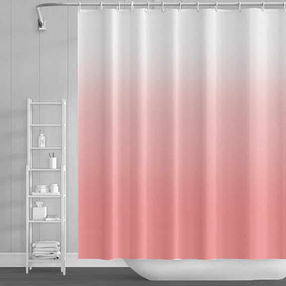 Lfeey Pink and White Ombre Shower Curtain, Bathroom Waterproof Washable Fabric with Hooks, 72x72 Inches