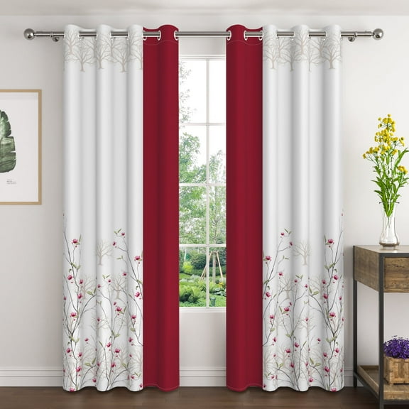 Lfeey Plant Flower Blackout Curtains 63 inches long, Room Grommet Curtains, Blue, 42x63 inch，2 Panels