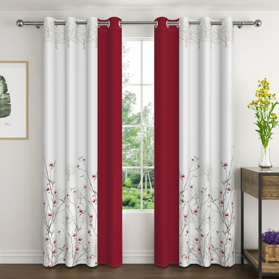 Lfeey Plant Flower Blackout Curtains 63 inches long, Room Grommet Curtains, Blue, 42x84 inch,2 Panels