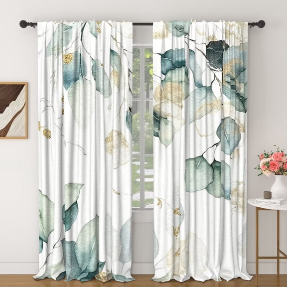 Lfeey Plant Printed White Curtains, Room Darkening for Bedroom Living Room Decor, Rod Pocket Design, 63 Inch Length, 2 Panels